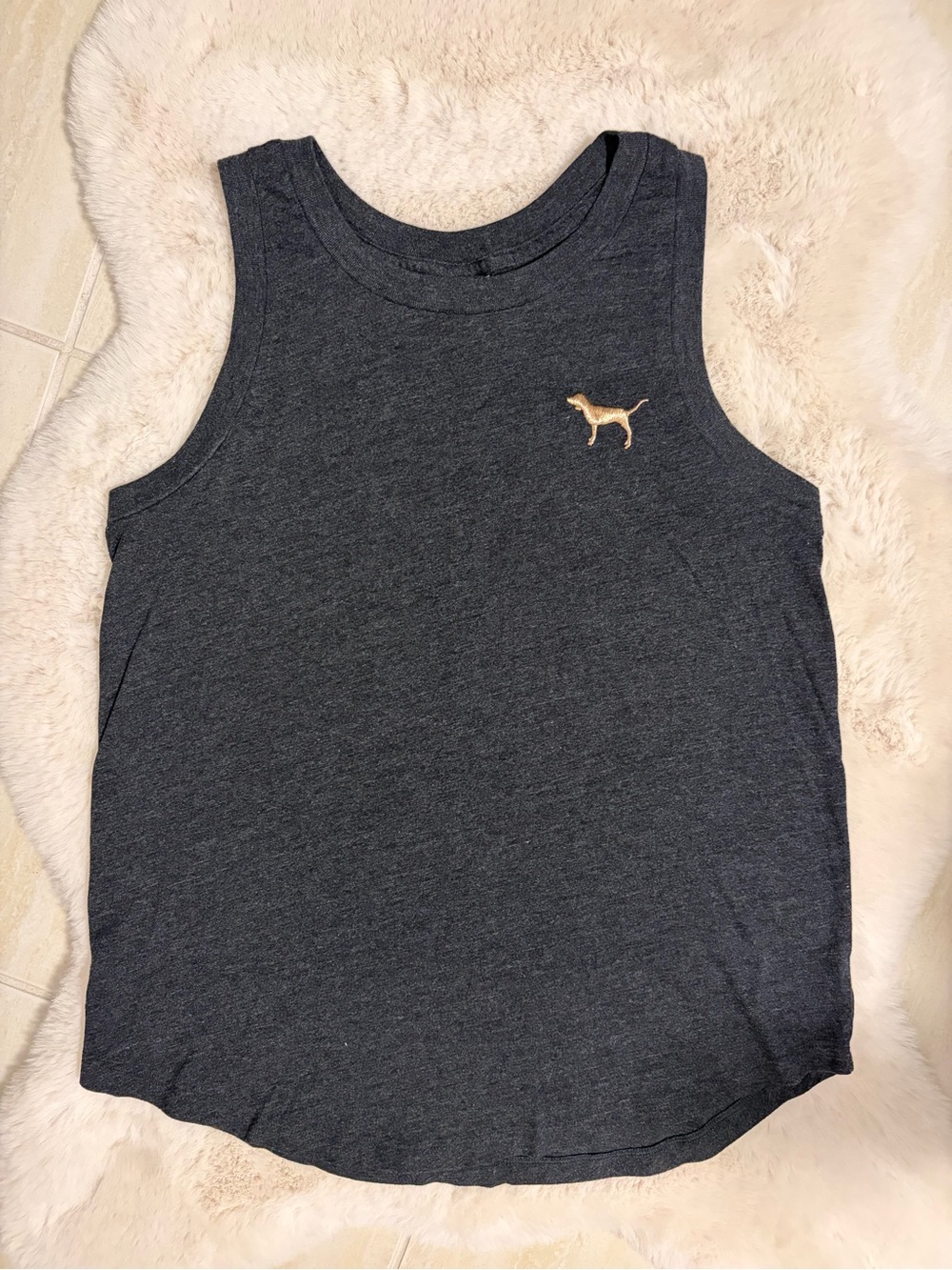 PINK Dark Gray Muscle Tank with Gold Dog Logo and Shiny Back - XS